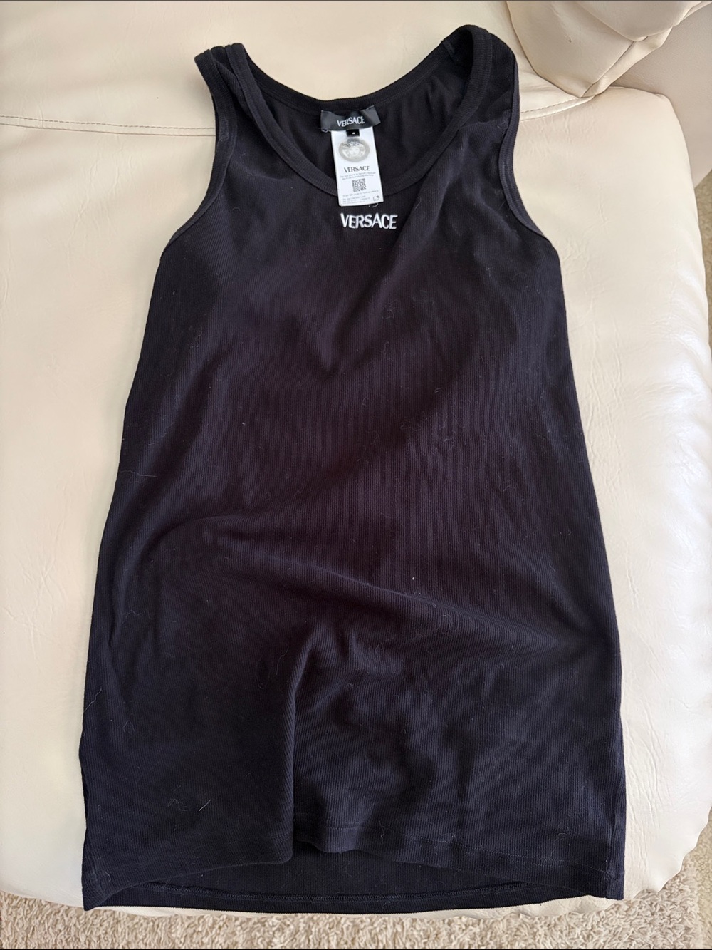 Versace Black Sleeveless Embroidered Ribbed TankTop